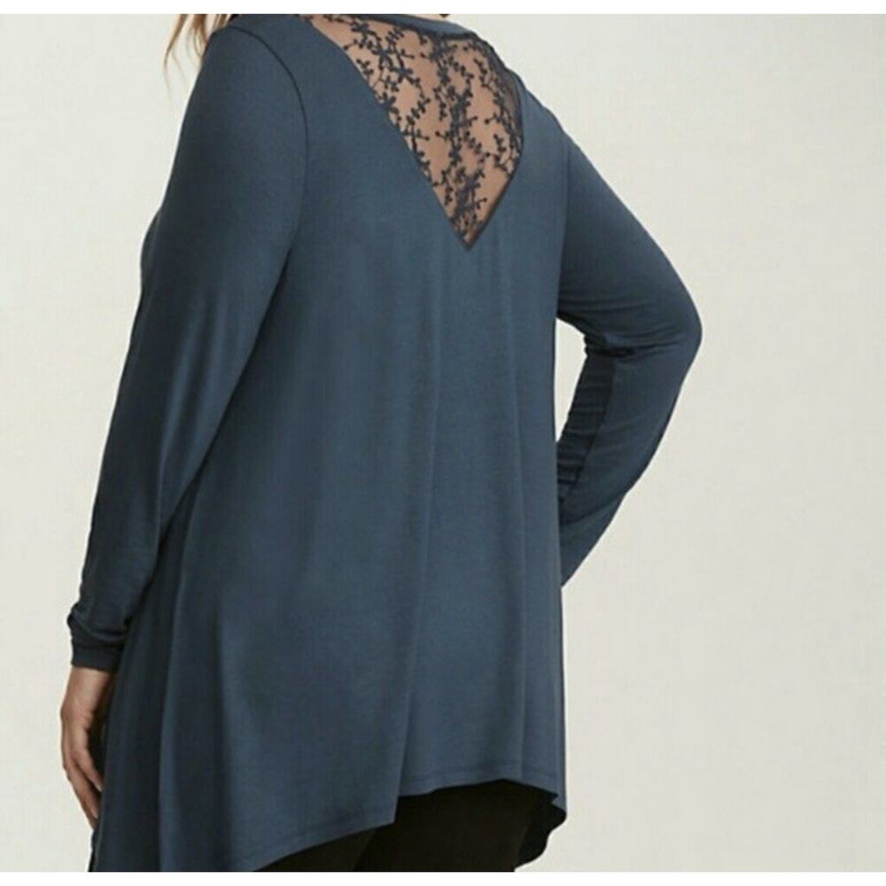 TORRID Super Soft Knit Tunic‎ Teal Floral Embroidered Mesh Lace NWT Plus Size 1X - Picture 5 of 12